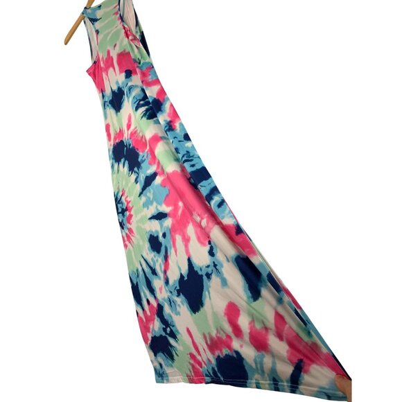 Tie-Dye Maxi Tank Dress L/XL Knit Sleeveless 8861 Vacay Resort Swim Cover - Picture 4 of 7